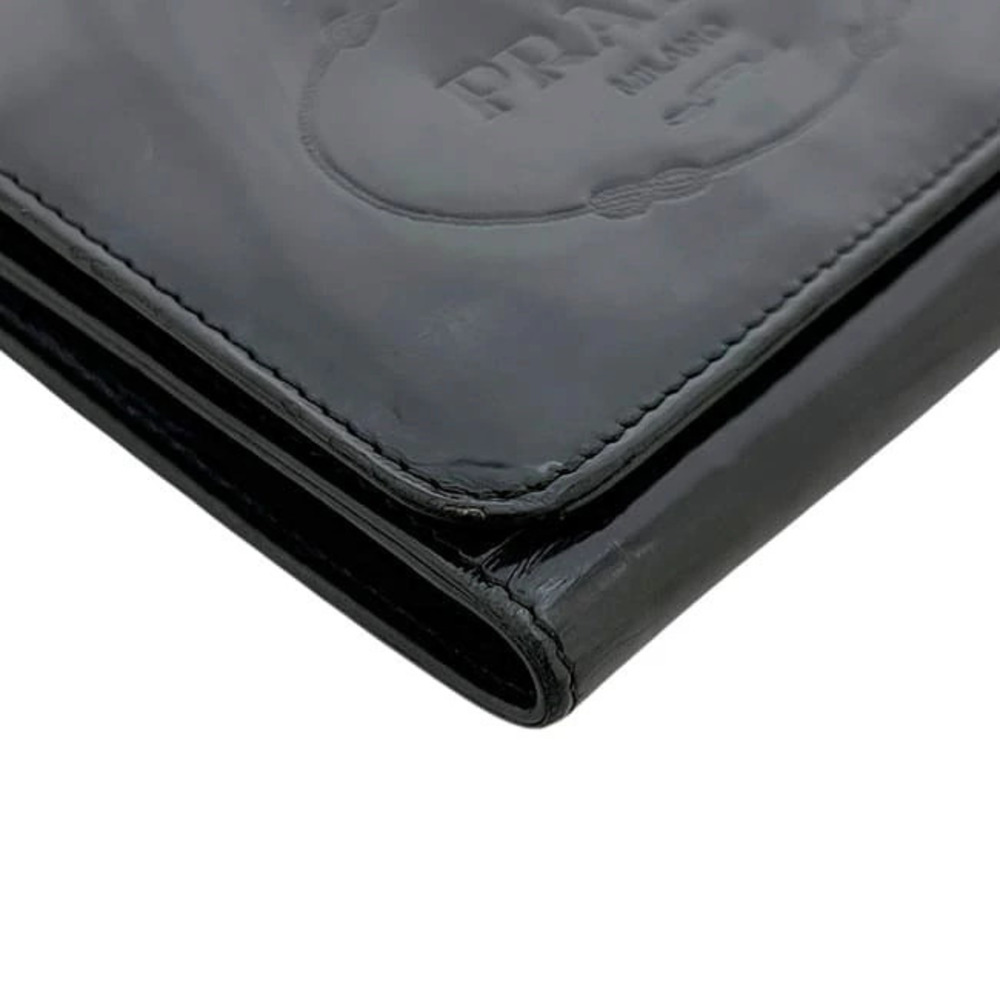 Prada Trifold Wallet Compact Leather Enamel Snap Nero Black - Picture 8 of 10